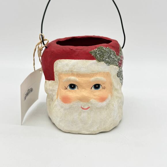Bethany Lowe Holly Jolly Santa Head Bucket Small Retro Christmas Decor NEW - Picture 3 of 7